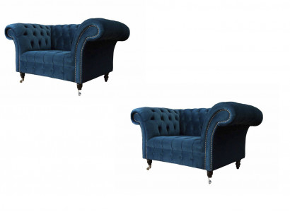 Chesterfield Armchair Furniture Set 2x Single Seater Set Luxury Armchairs Couches 2-piece.